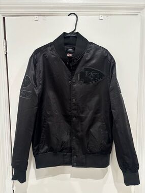 Kansas City Chiefs Black Satin Patch Bomber Jacket